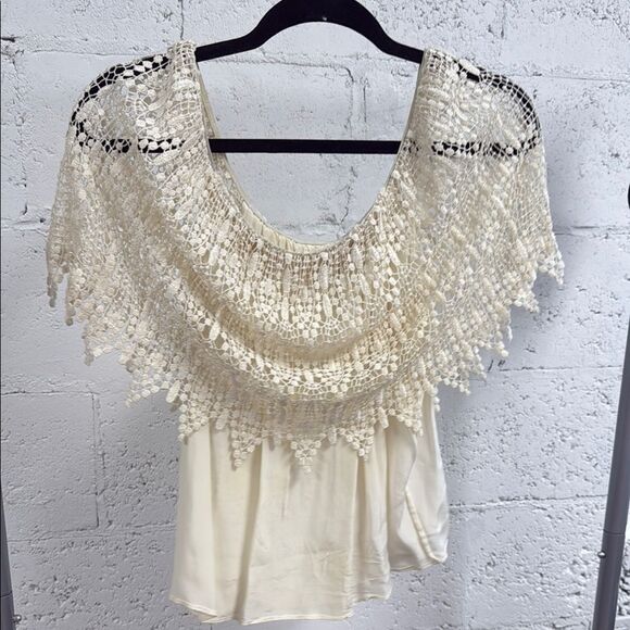 Elegant Cream Lace Top - Off Shoulder Lace 100% Silk Lace Top - CAMI NYC - Picture 1 of 3